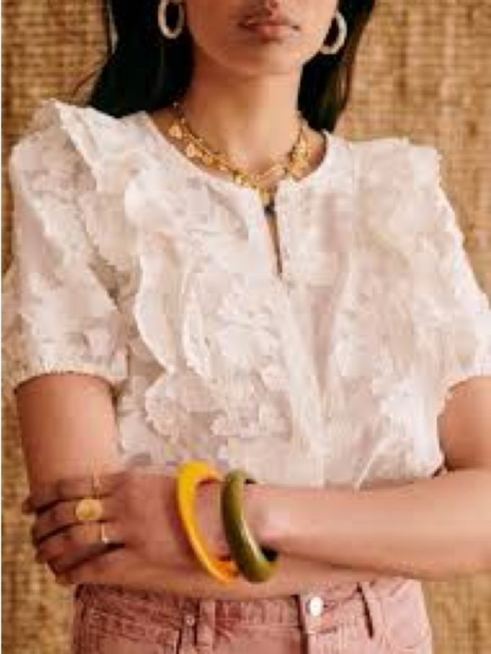 Sezane Paolina Button Up Short Sleeve Top Sz 38, 6 US